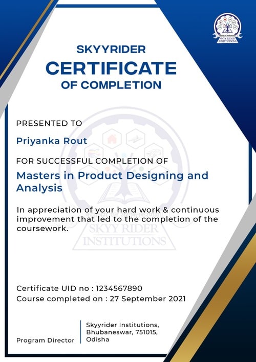 Skyyrider Master in Product Design & Analysis Certificate