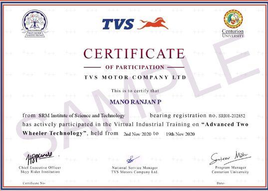 Industrial Certificate by TVS (In association with Centurion University)