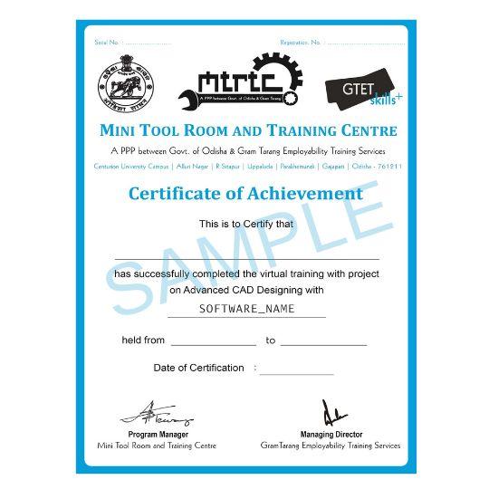 Course Completion Certificate from MTRTC (Set up by Govt of Odisha)